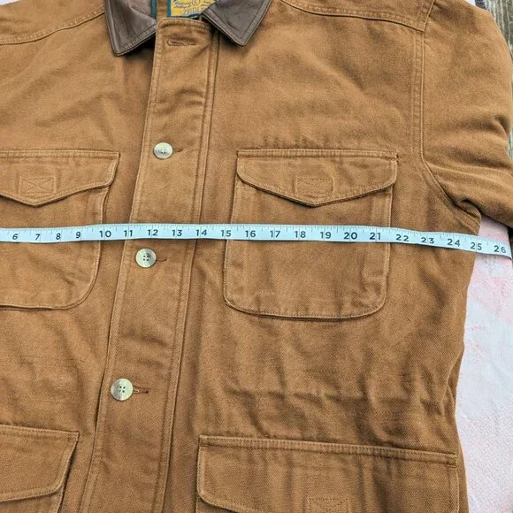 Vintage Barn Chore Jacket Men Large Canvas Leather Collar Farm Work Coat Quilted - Picture 7 of 16